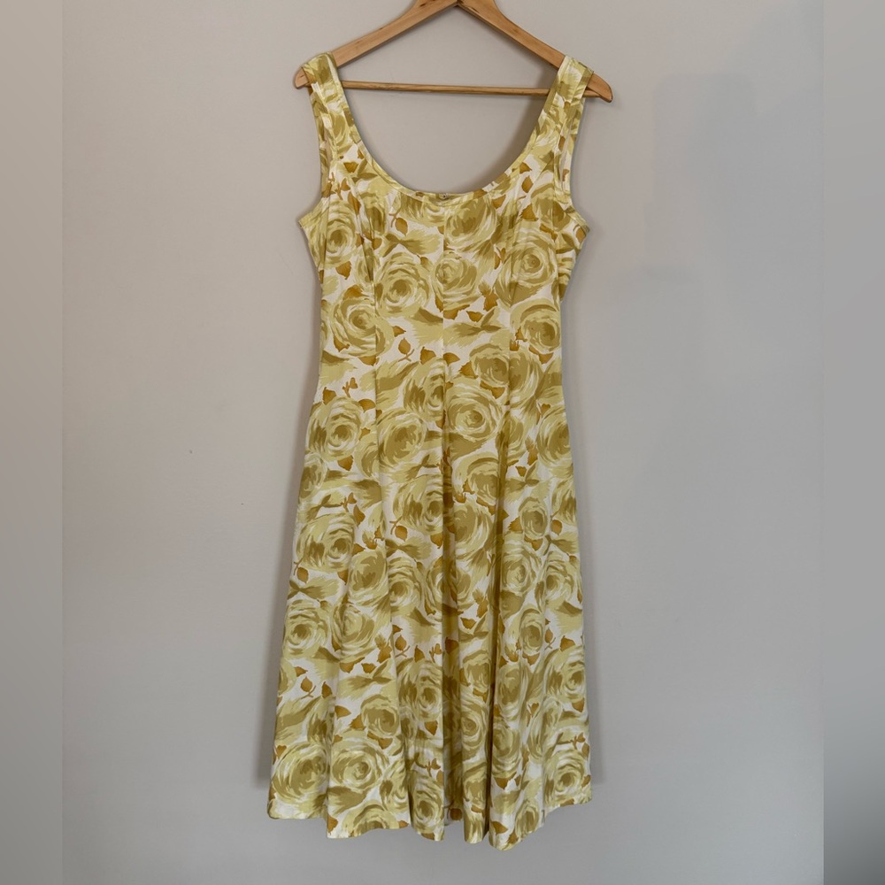 Talbots Yellow & White Chic Floral Pleated Lined Sleeveless Fit & Flare Dress